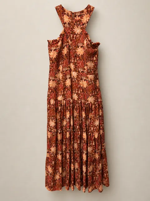 Vestido largo de flores en tonos teja